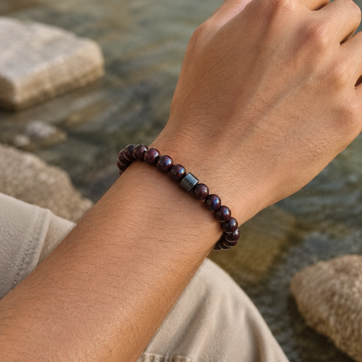 Weinroteichen-Armband