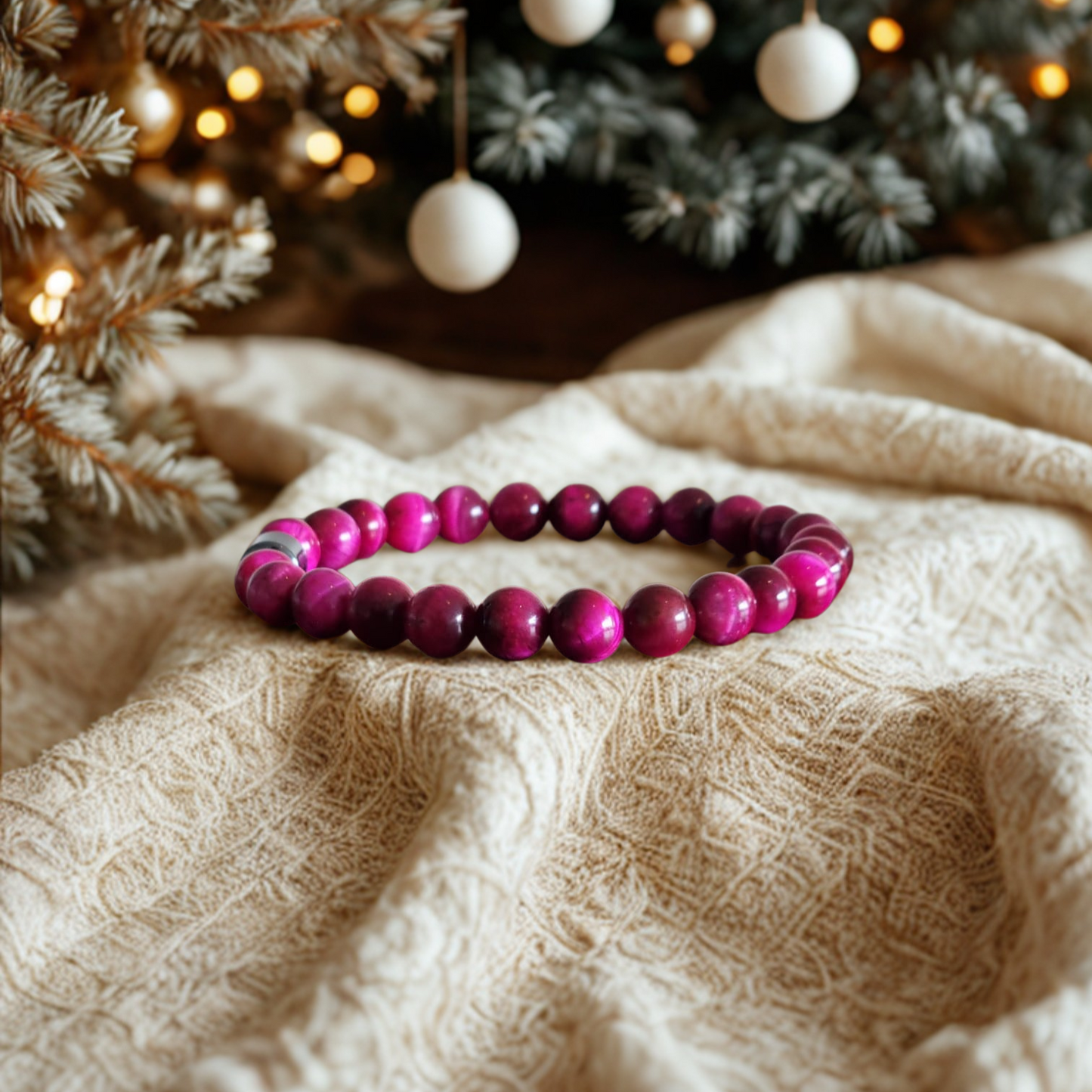 Bracelet en œil de tigre rose