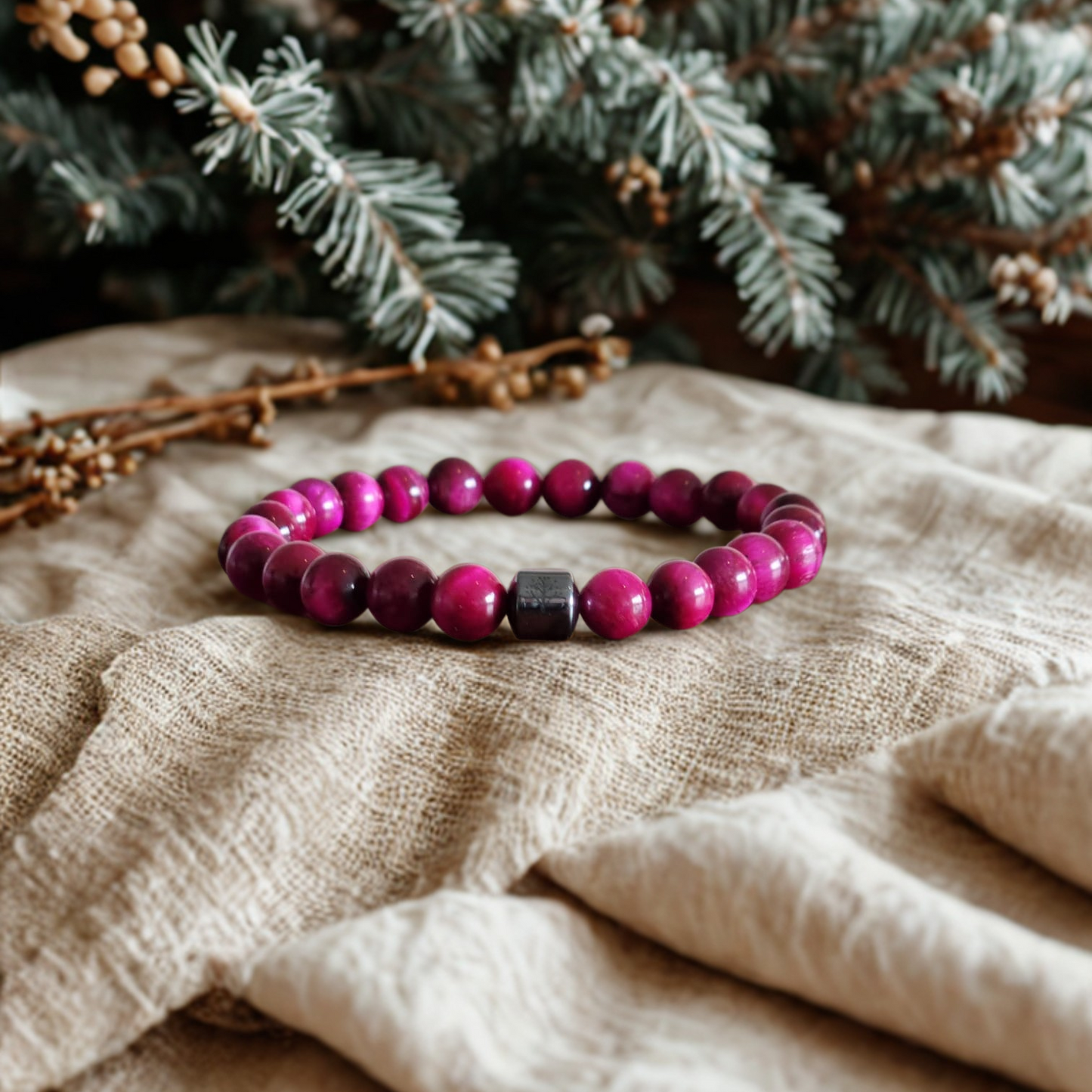 Bracelet en œil de tigre rose